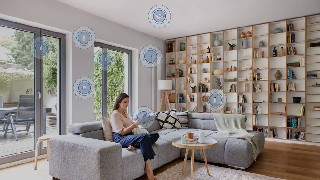 woman sitted in a smart home